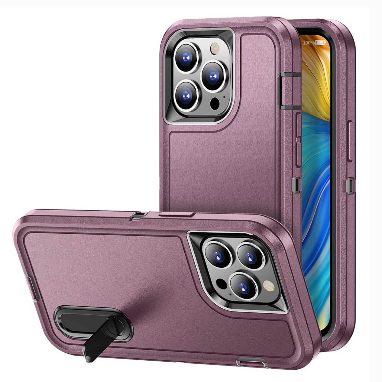 For iPhone SE 3/SE/8/7 Hybrid Stand Cover Case - Black/Black - Picture 12 of 15