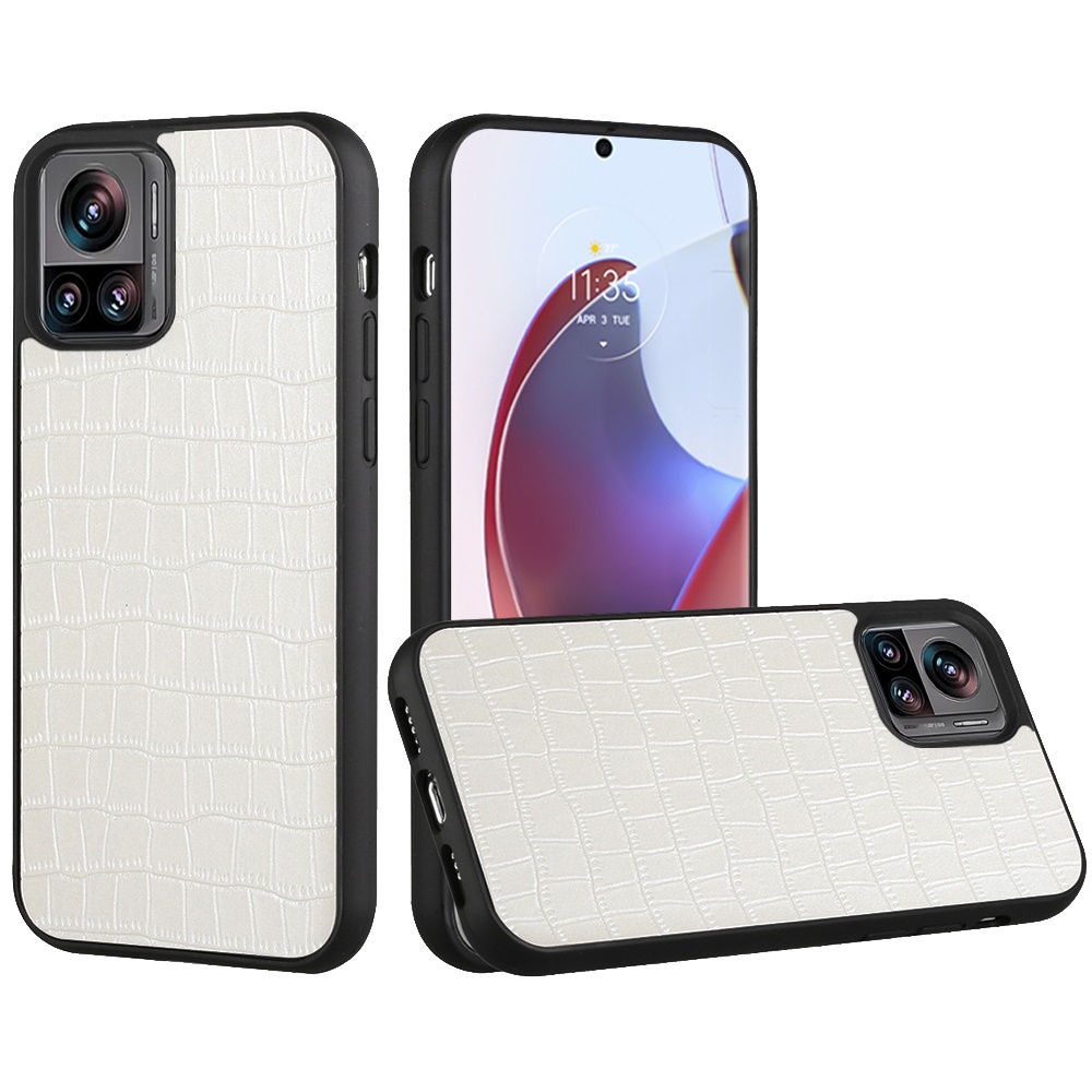 For Motorola Edge Plus 2023 Hard PU Leather Croc Design Hybrid Case Cover - Photo 4 sur 13