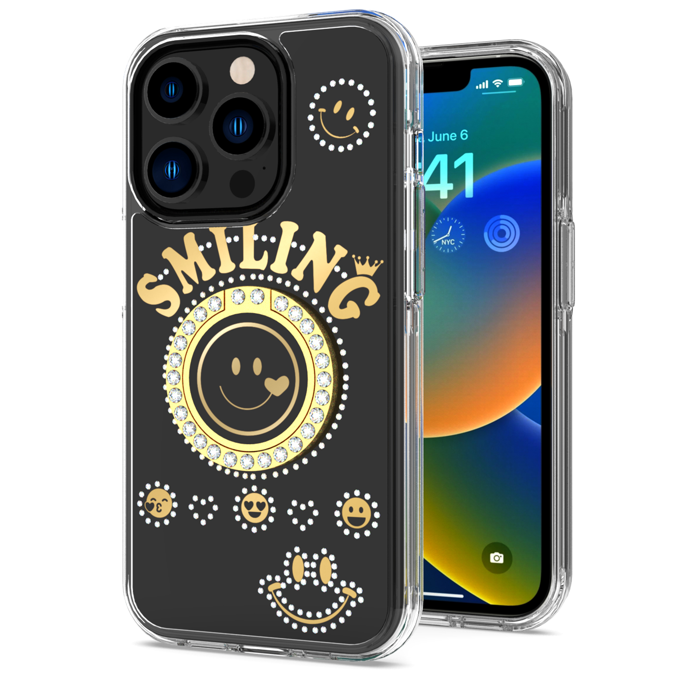For iPhone 15 Pro Glitter Bling Ring Stand Hybrid Case - Picture 5 of 13