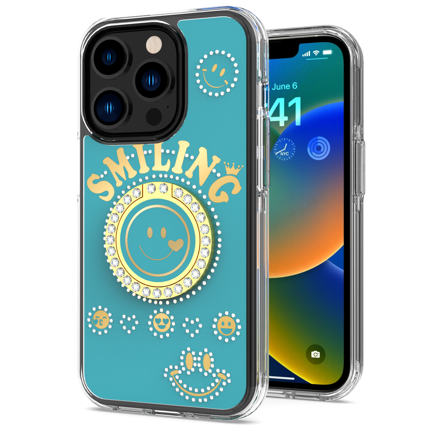 For iPhone 15 Pro Glitter Bling Ring Stand Hybrid Case - Picture 11 of 13