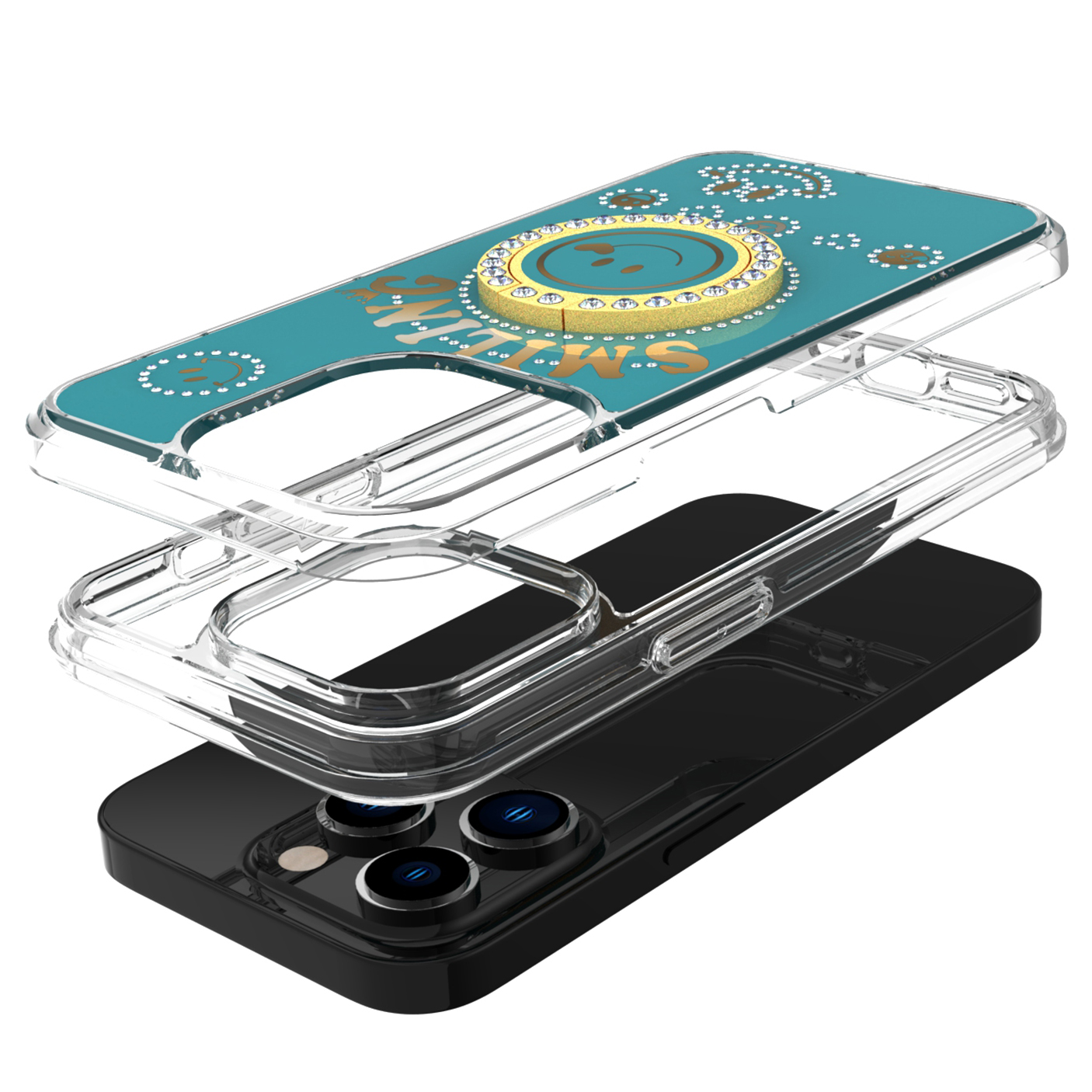 For iPhone 15 Pro Glitter Bling Ring Stand Hybrid Case - Picture 13 of 13