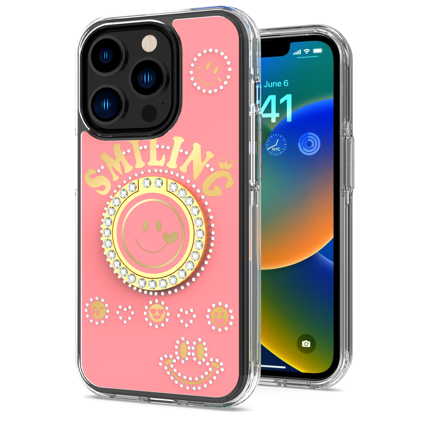 For iPhone 15 Pro Glitter Bling Ring Stand Hybrid Case - Picture 2 of 13