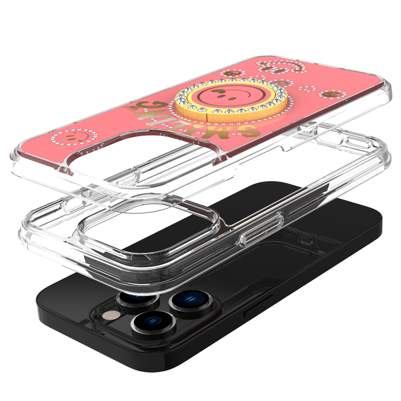 For iPhone 15 Pro Glitter Bling Ring Stand Hybrid Case - Picture 4 of 13