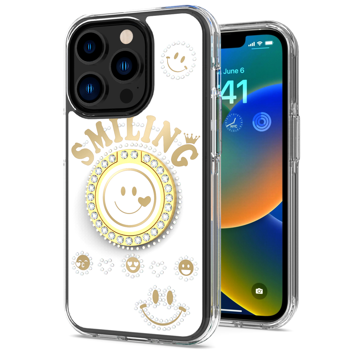 For iPhone 15 Pro Glitter Bling Ring Stand Hybrid Case - Picture 10 of 13