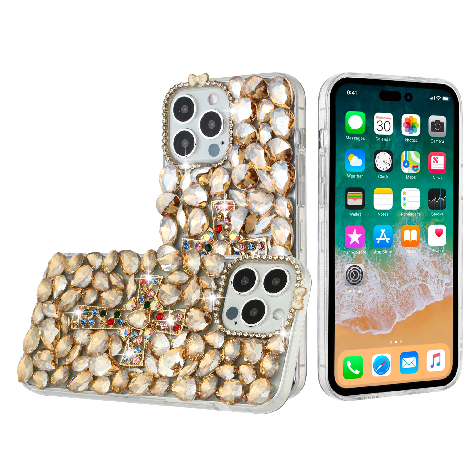 For iPhone 15 Pro Cross Full Diamond Bling Case - Picture 2 of 10