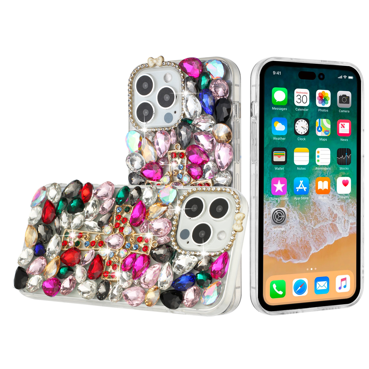 For iPhone 15 Pro Cross Full Diamond Bling Case - Picture 10 of 10