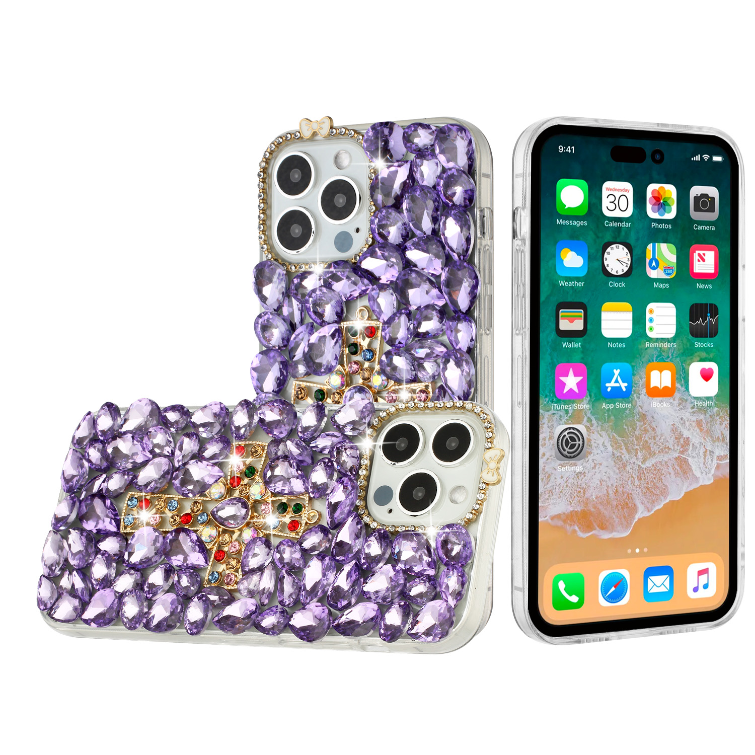For iPhone 15 Pro Cross Full Diamond Bling Case - Picture 7 of 10