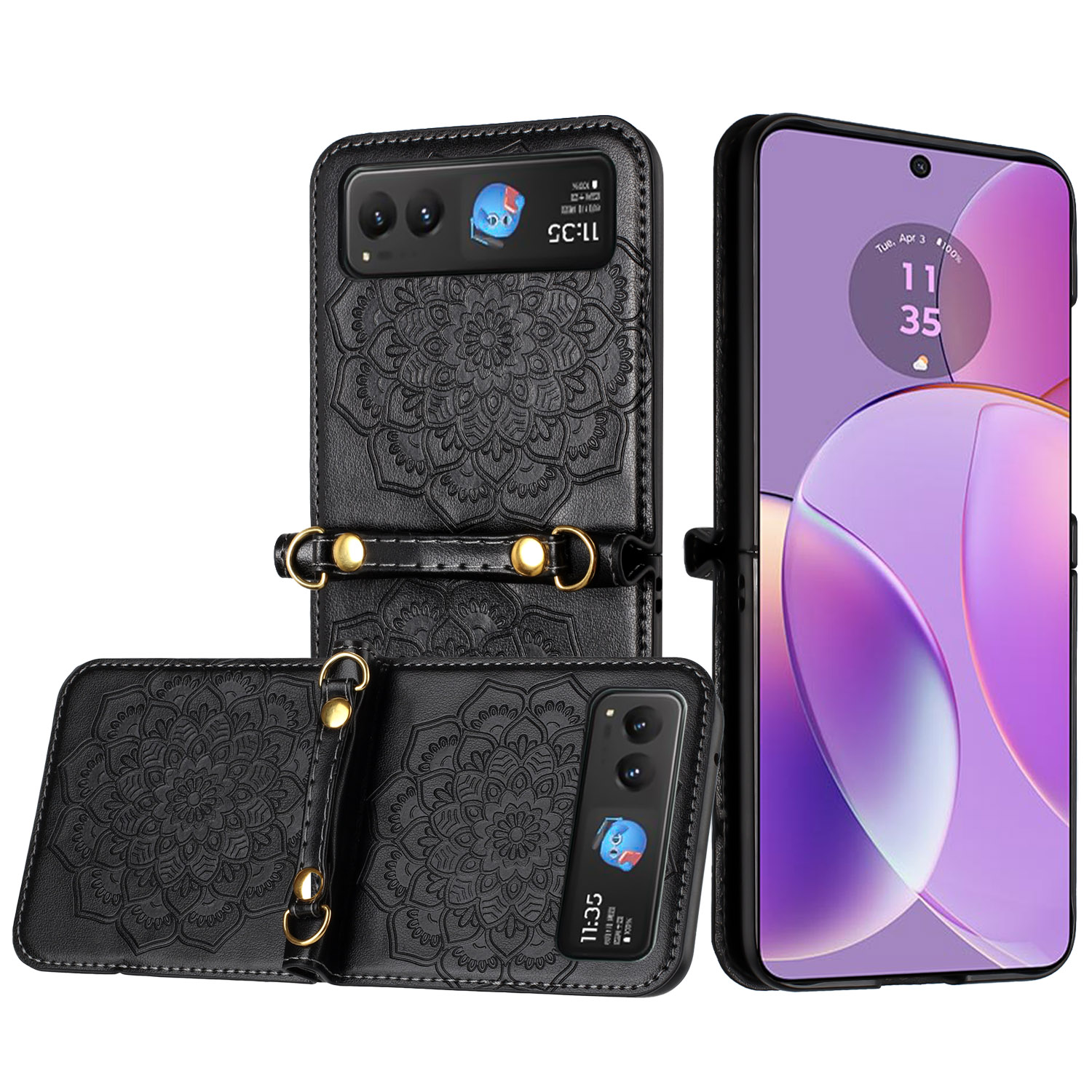 Funda con correa de diseño floral en relieve para Motorola Razr 2024 - - Imagen 10 de 12