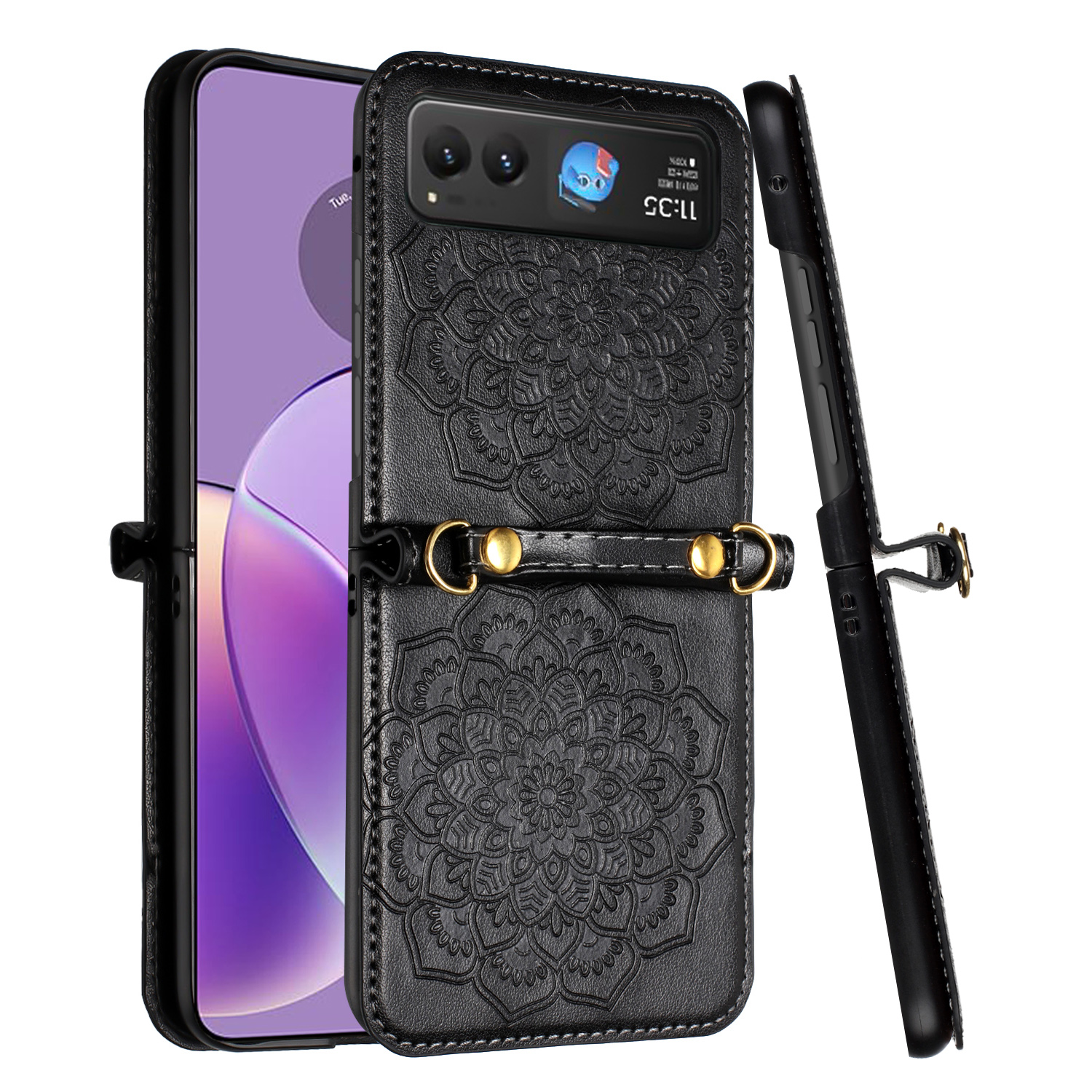 Funda con correa de diseño floral en relieve para Motorola Razr 2024 - - Imagen 11 de 12
