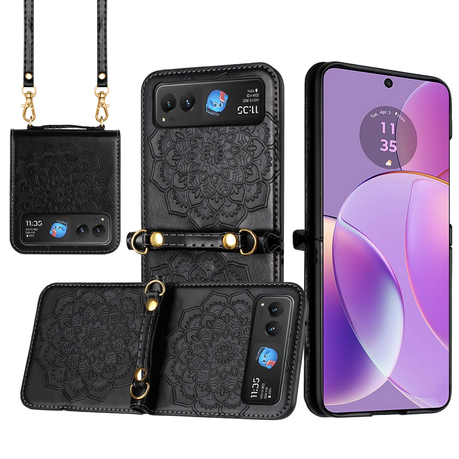 Funda con correa de diseño floral en relieve para Motorola Razr 2024 - - Imagen 12 de 12