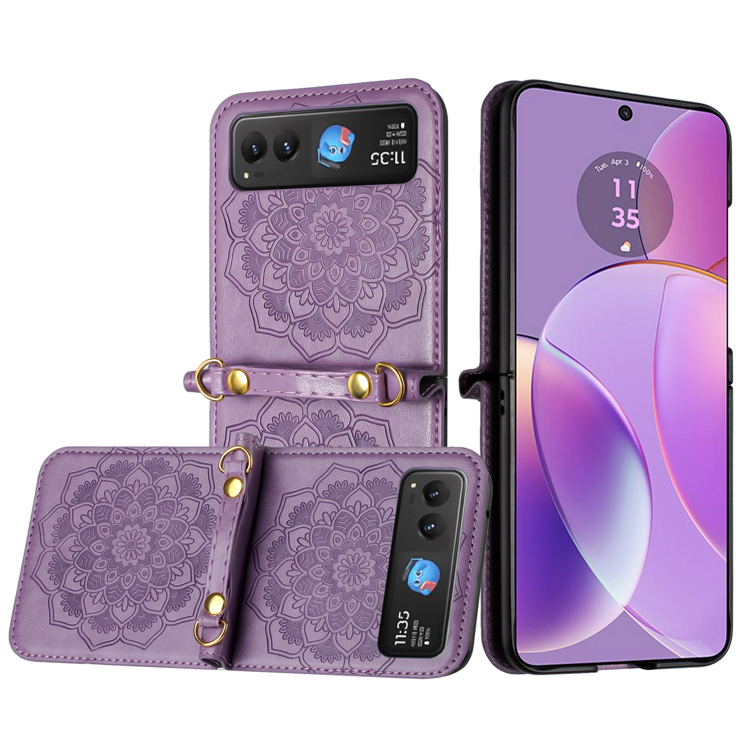 Funda con correa de diseño floral en relieve para Motorola Razr 2024 - - Imagen 7 de 12