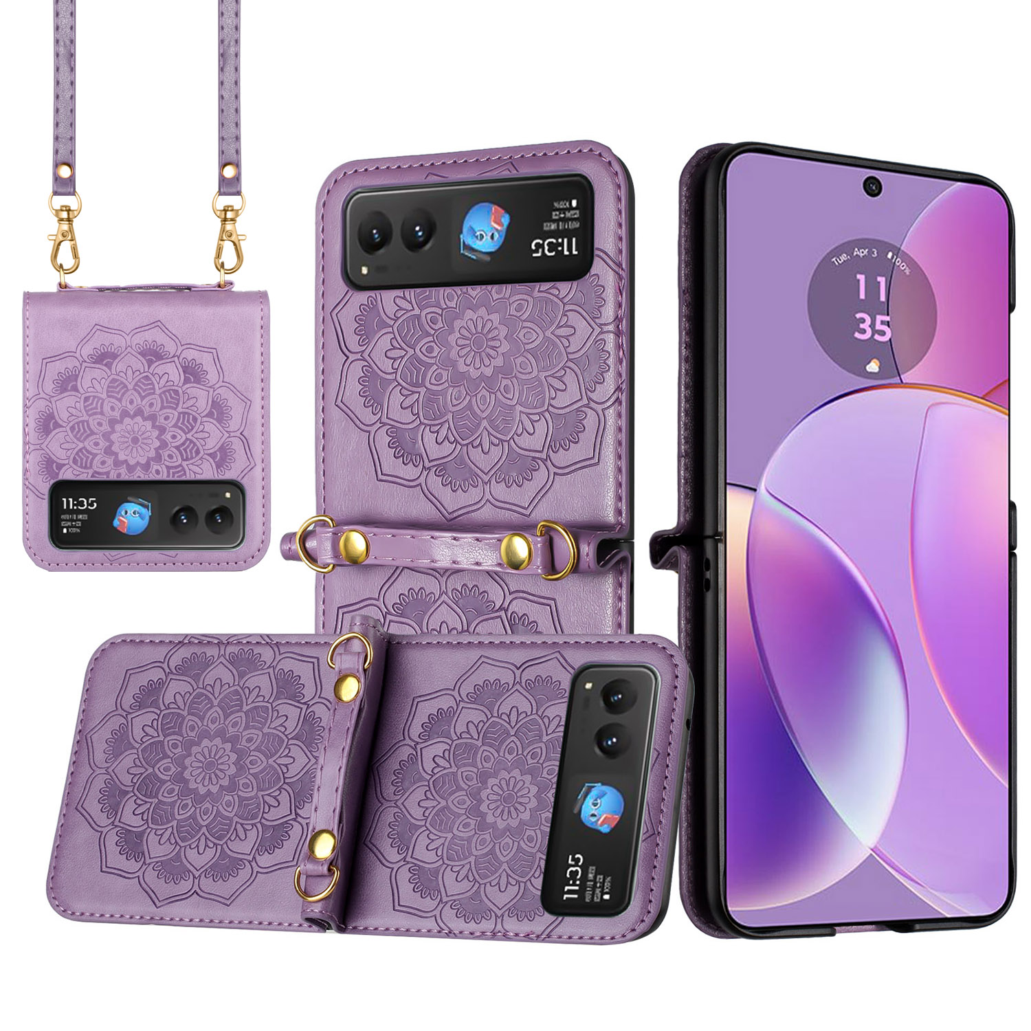 Funda con correa de diseño floral en relieve para Motorola Razr 2024 - - Imagen 8 de 12