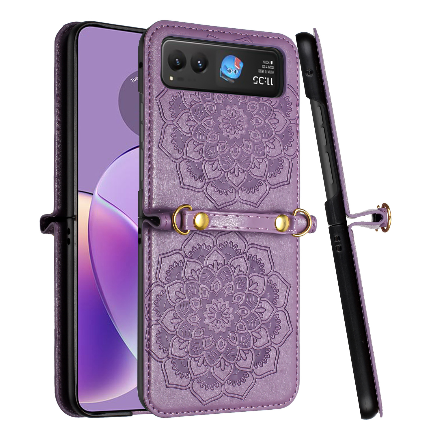 Funda con correa de diseño floral en relieve para Motorola Razr 2024 - - Imagen 9 de 12