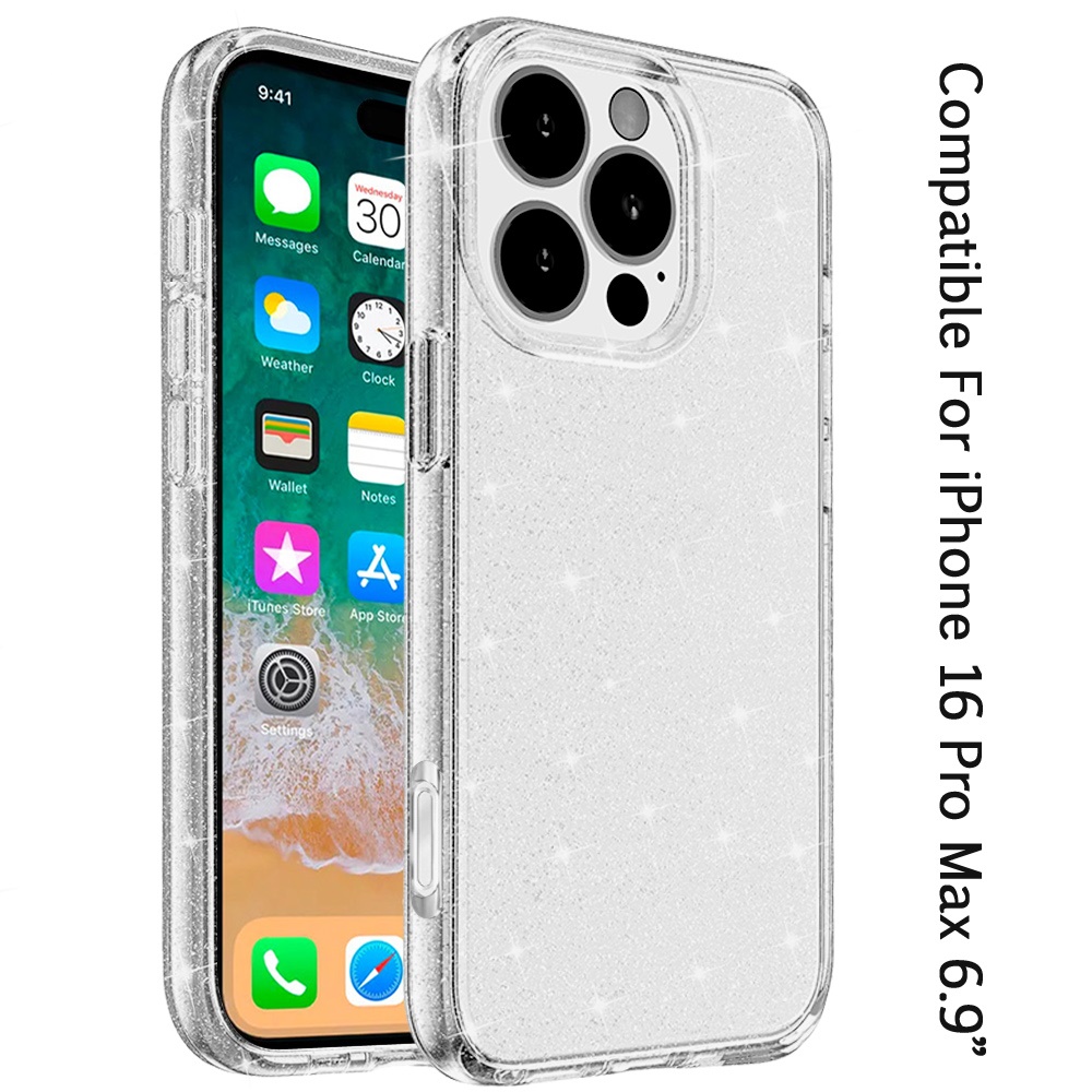 For iPhone 16 Pro Max 6.9" Glitter Ultra Thick 3mm Hybrid Case Cover - Picture 1 of 9