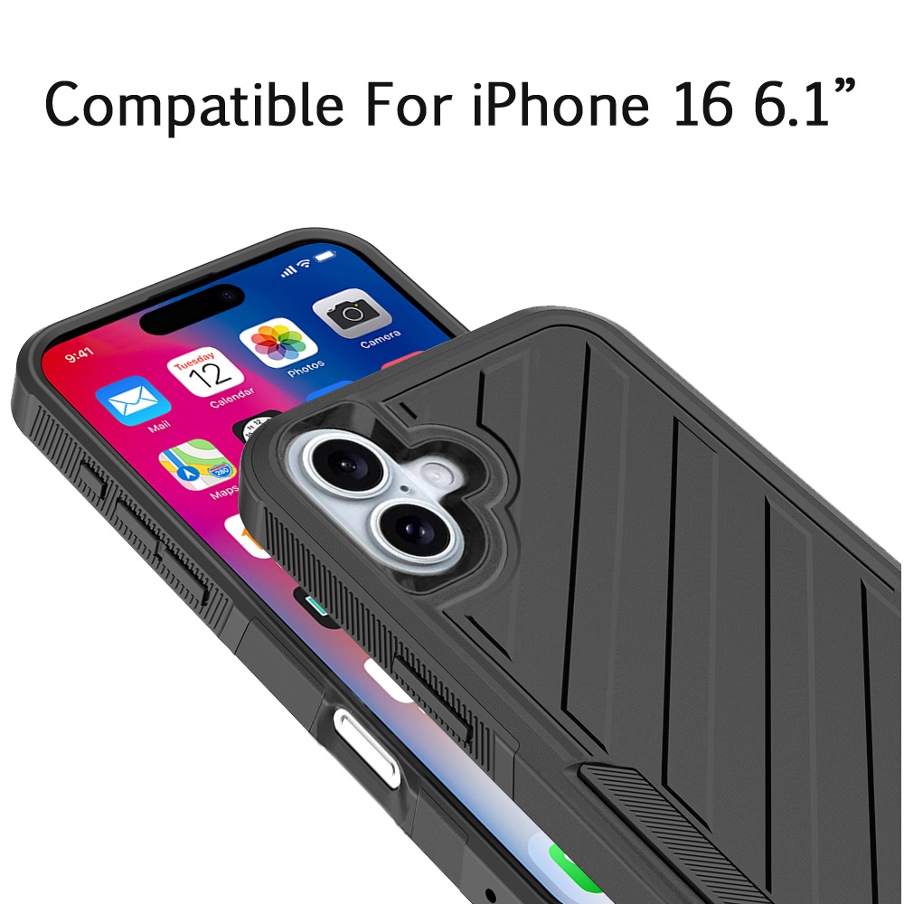 Für iPhone 16 6,1" Dual Layer Stoßfeste Hülle, Slide-Out Paket - Schwarz/Grau - Bild 16 von 48