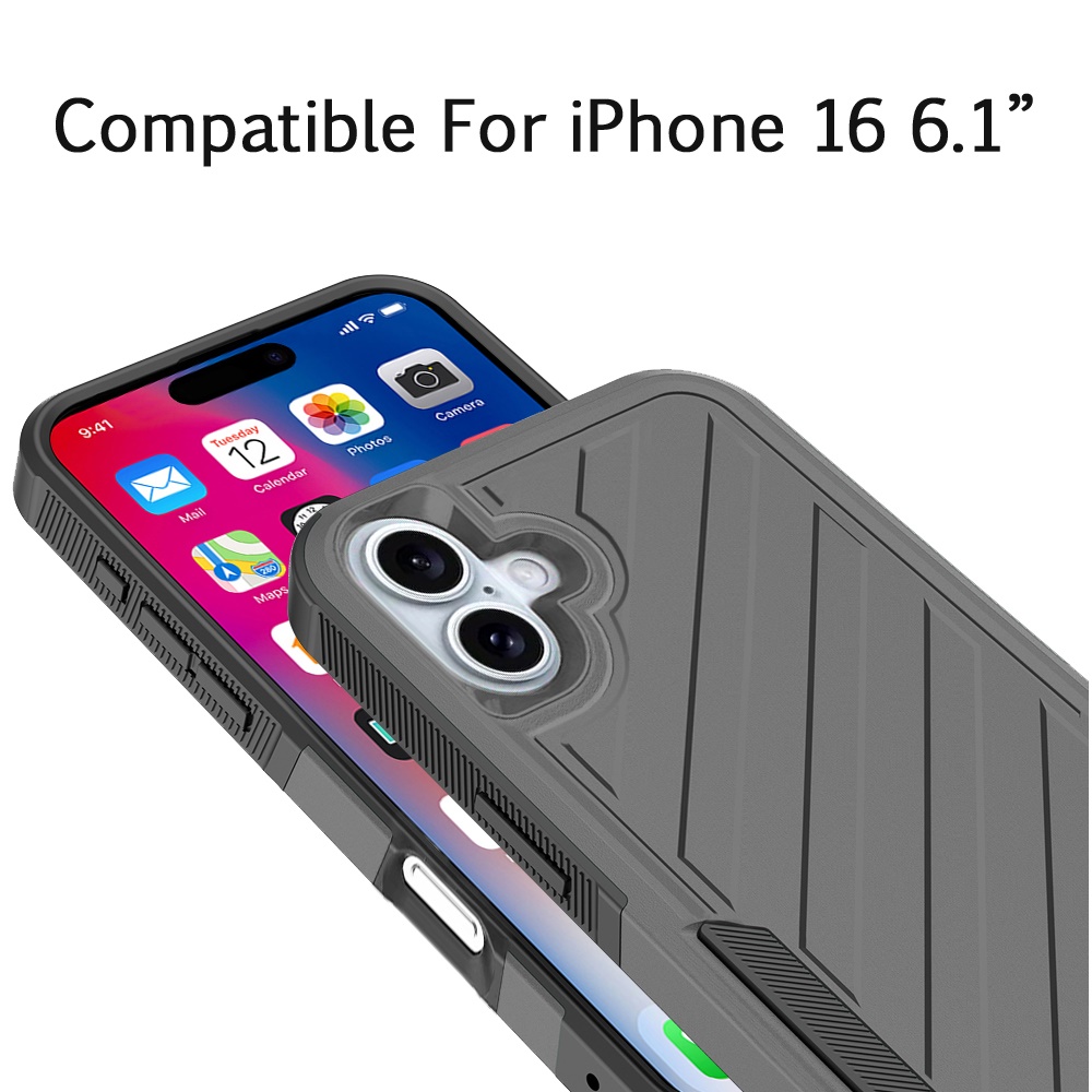 Für iPhone 16 6,1" Dual Layer Stoßfeste Hülle, Slide-Out Paket - Schwarz/Grau - Bild 34 von 48
