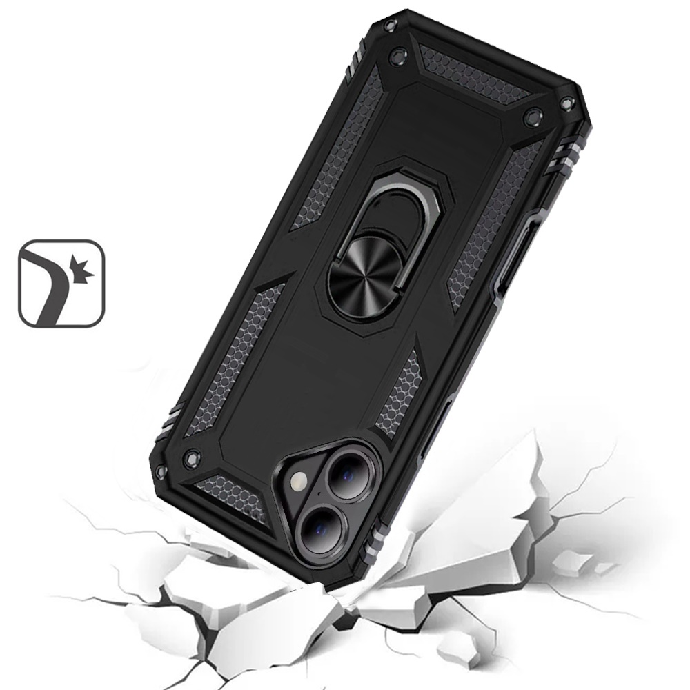 For iPhone 16 6.1 inch Ring Magnetic Kickstand Hybrid Case Cover - - Picture 2 of 15