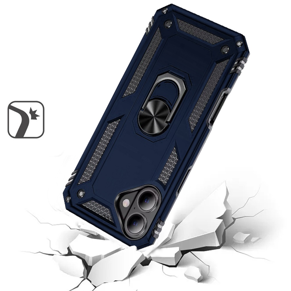 For iPhone 16 6.1 inch Ring Magnetic Kickstand Hybrid Case Cover - - Picture 11 of 15