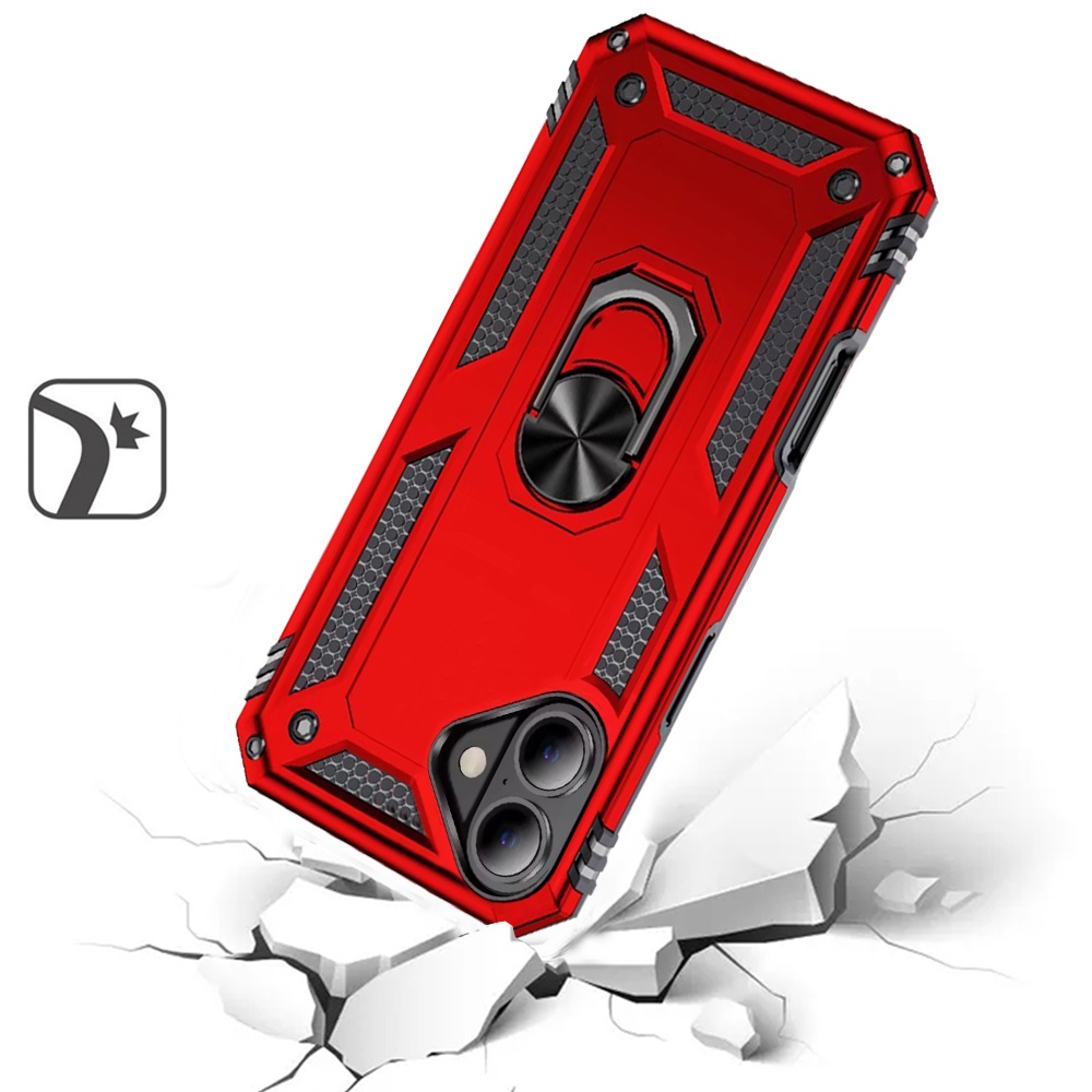 For iPhone 16 6.1 inch Ring Magnetic Kickstand Hybrid Case Cover - - Picture 14 of 15