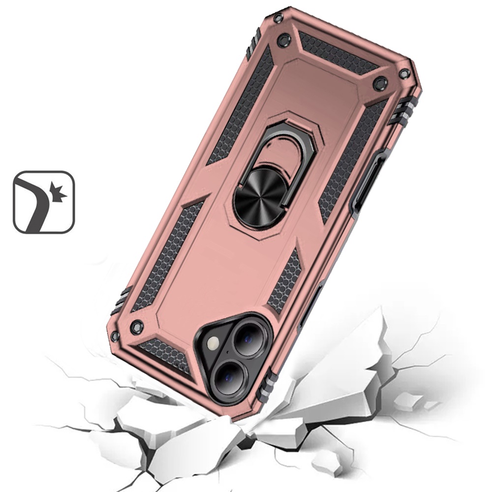For iPhone 16 6.1 inch Ring Magnetic Kickstand Hybrid Case Cover - - Picture 6 of 15