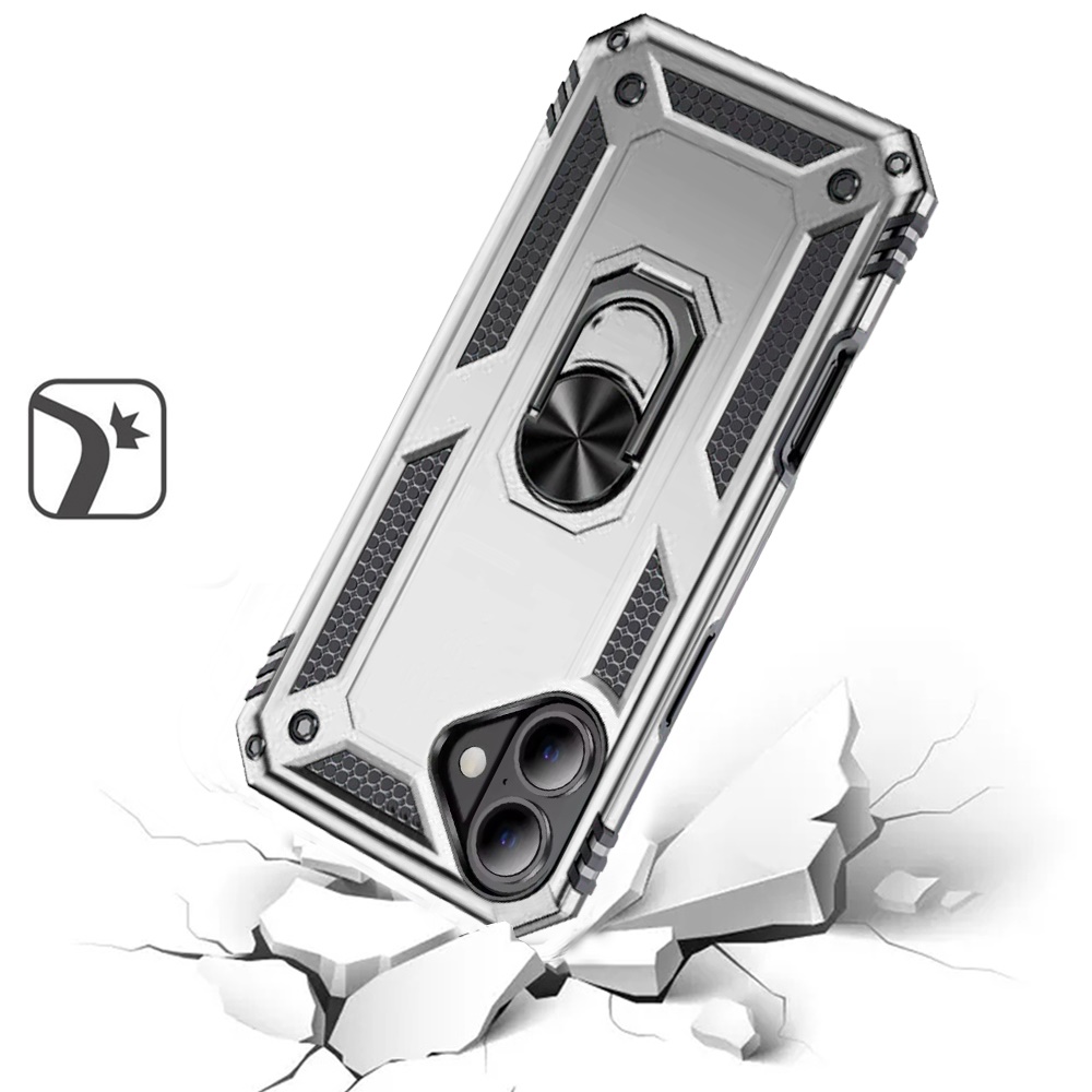 For iPhone 16 6.1 inch Ring Magnetic Kickstand Hybrid Case Cover - - Picture 8 of 15