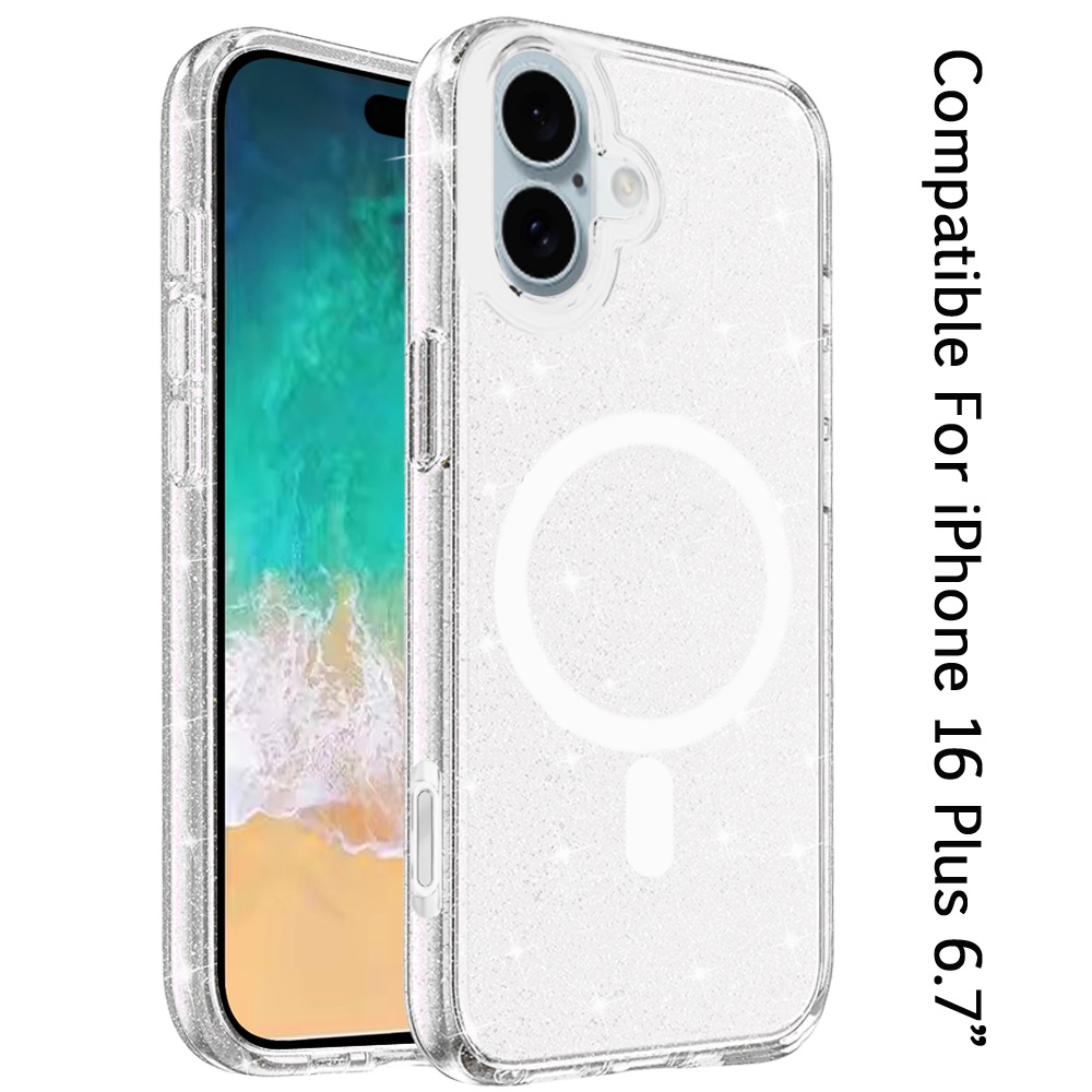 Für iPhone 16 Plus 6,7" Glitzer Magnet Transparent Hülle - , 3mm Dick - Bild 7 von 9