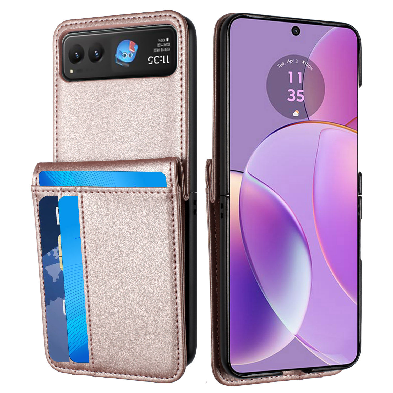 Für Motorola Razr 2024 Kartenfach Brieftasche Halter Etui Abdeckung - - Bild 3 von 5