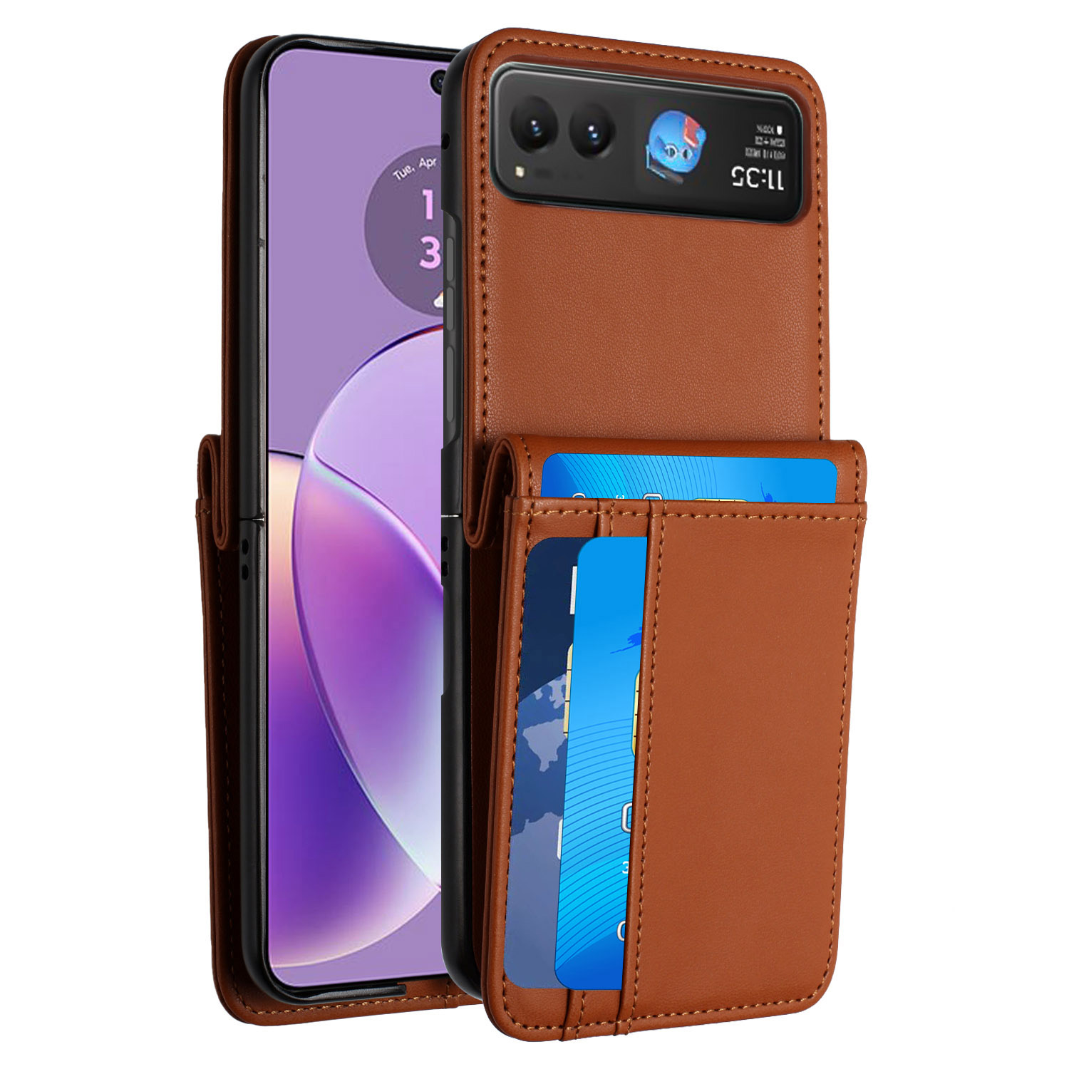 Für Motorola Razr 2024 Kartenfach Brieftasche Halter Etui Abdeckung - - Bild 4 von 5