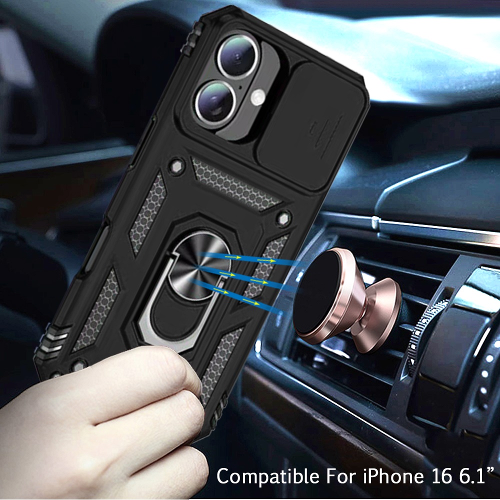 Funda protectora con soporte de anillo magnético para cámara para iPhone 16 6,1" - - Imagen 12 de 12