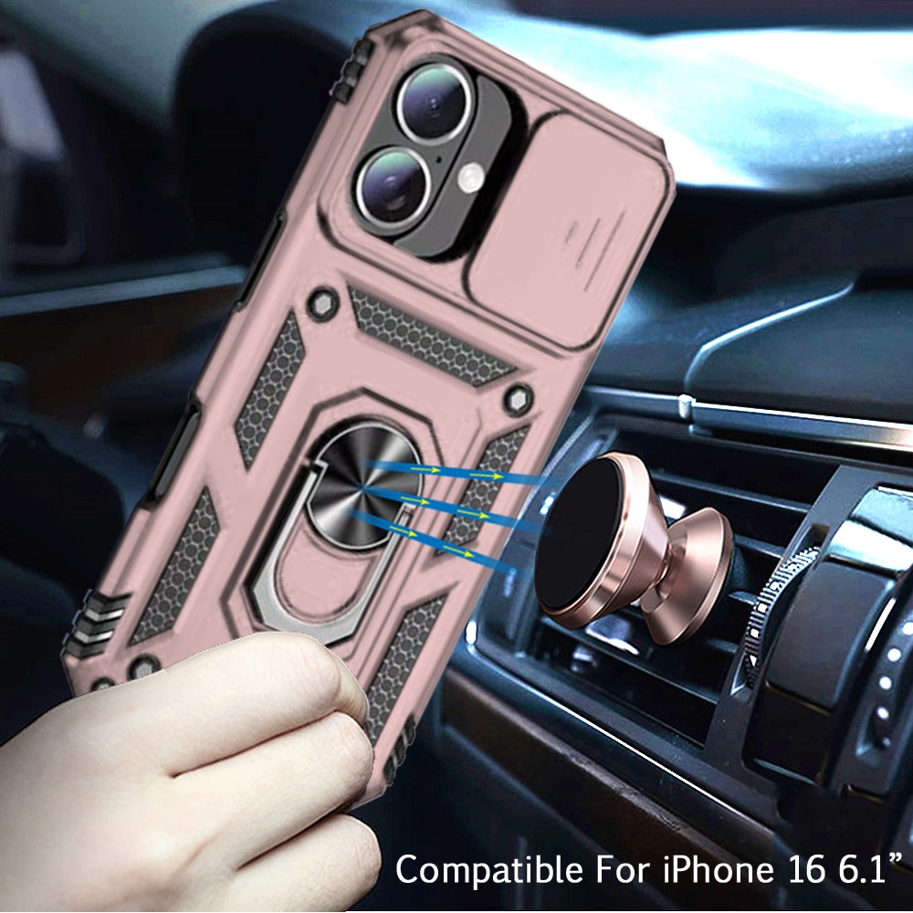 Funda protectora con soporte de anillo magnético para cámara para iPhone 16 6,1" - - Imagen 9 de 12
