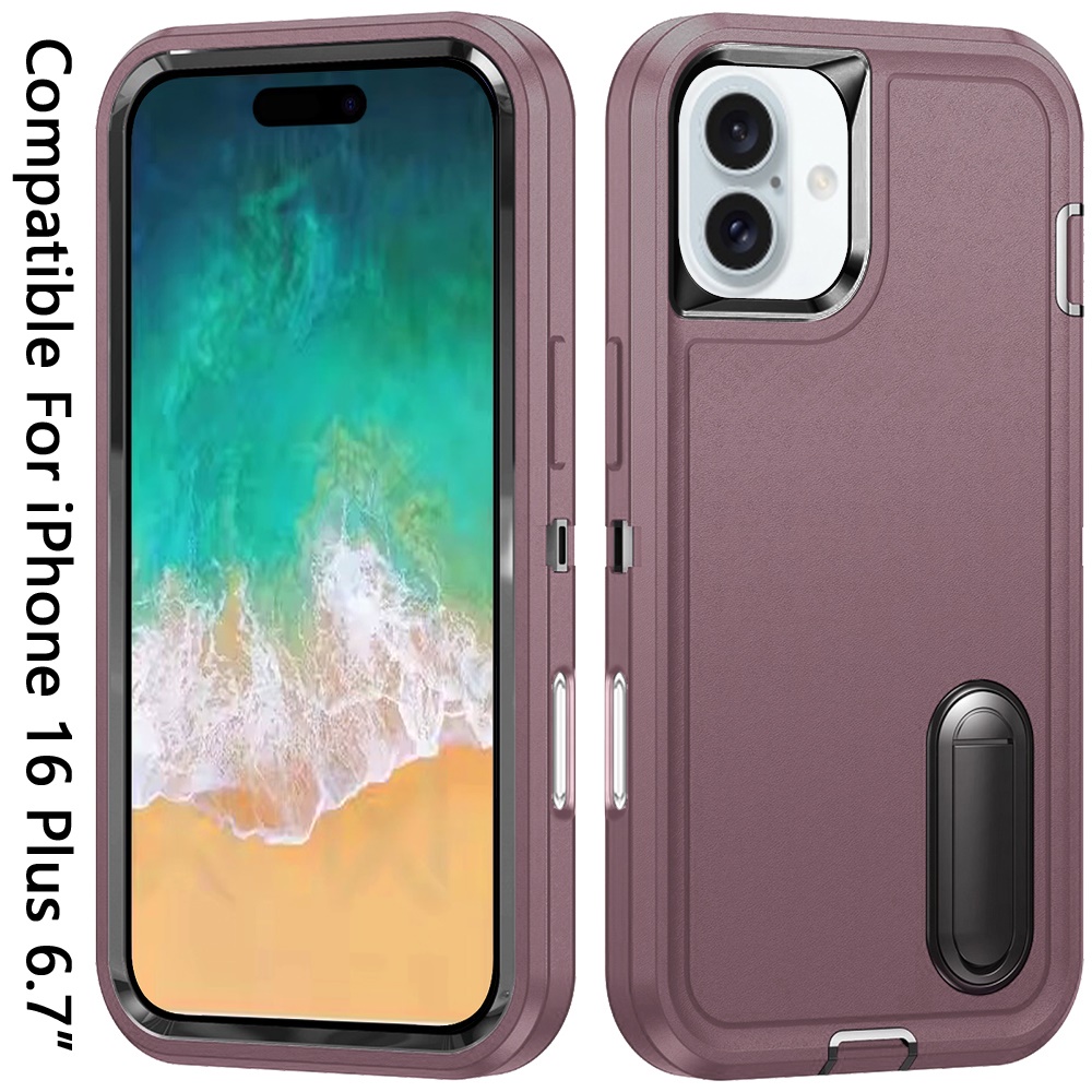 Funda de pie híbrida más resistente 3 en 1 pico 6,7" para iPhone 16 Plus - verde azulado/rosa intenso - Imagen 7 de 9