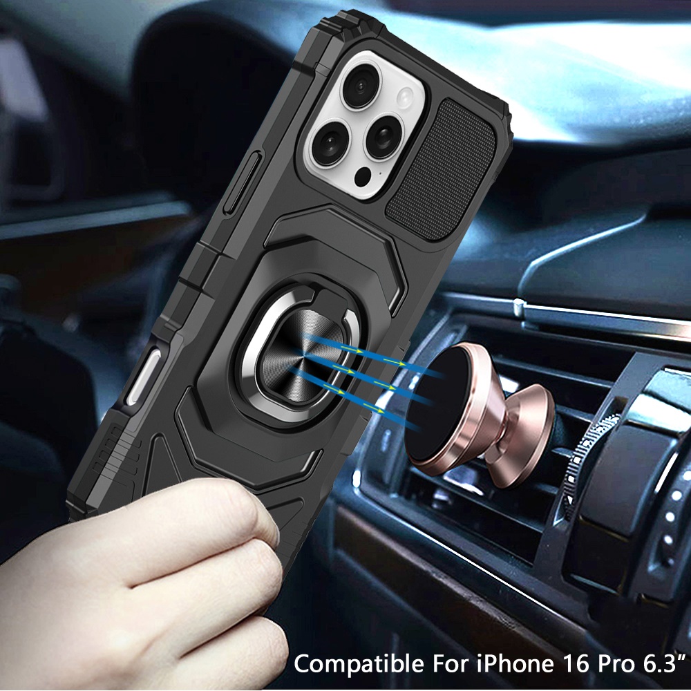 Für iPhone 16 Pro 6,3" Roboter Hybrid Hülle mit Magnet Ring Ständer - - Bild 6 von 18