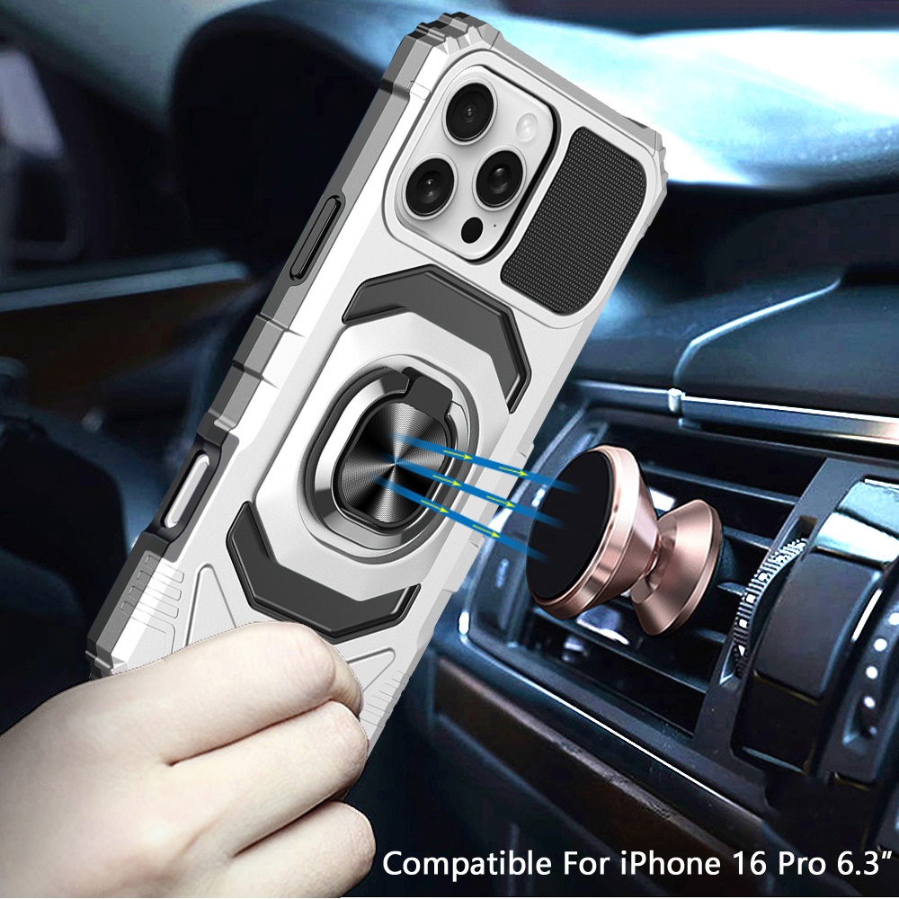 Für iPhone 16 Pro 6,3" Roboter Hybrid Hülle mit Magnet Ring Ständer - - Bild 11 von 18