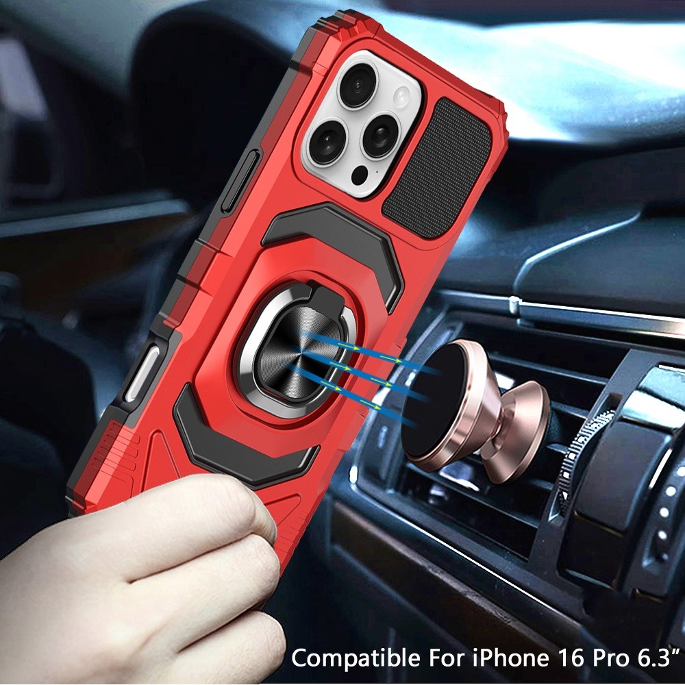Für iPhone 16 Pro 6,3" Roboter Hybrid Hülle mit Magnet Ring Ständer - - Bild 16 von 18