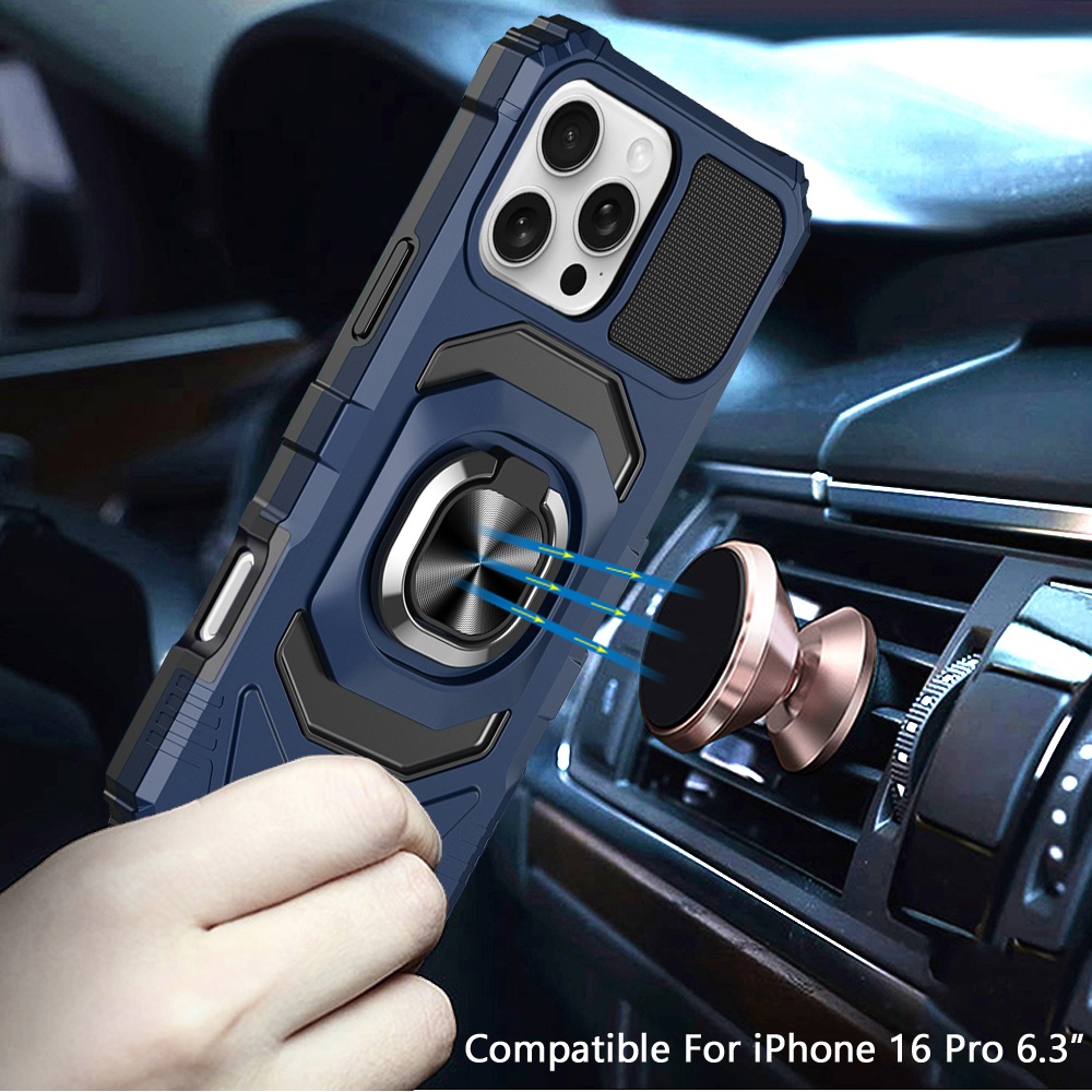 Für iPhone 16 Pro 6,3" Roboter Hybrid Hülle mit Magnet Ring Ständer - - Bild 3 von 18