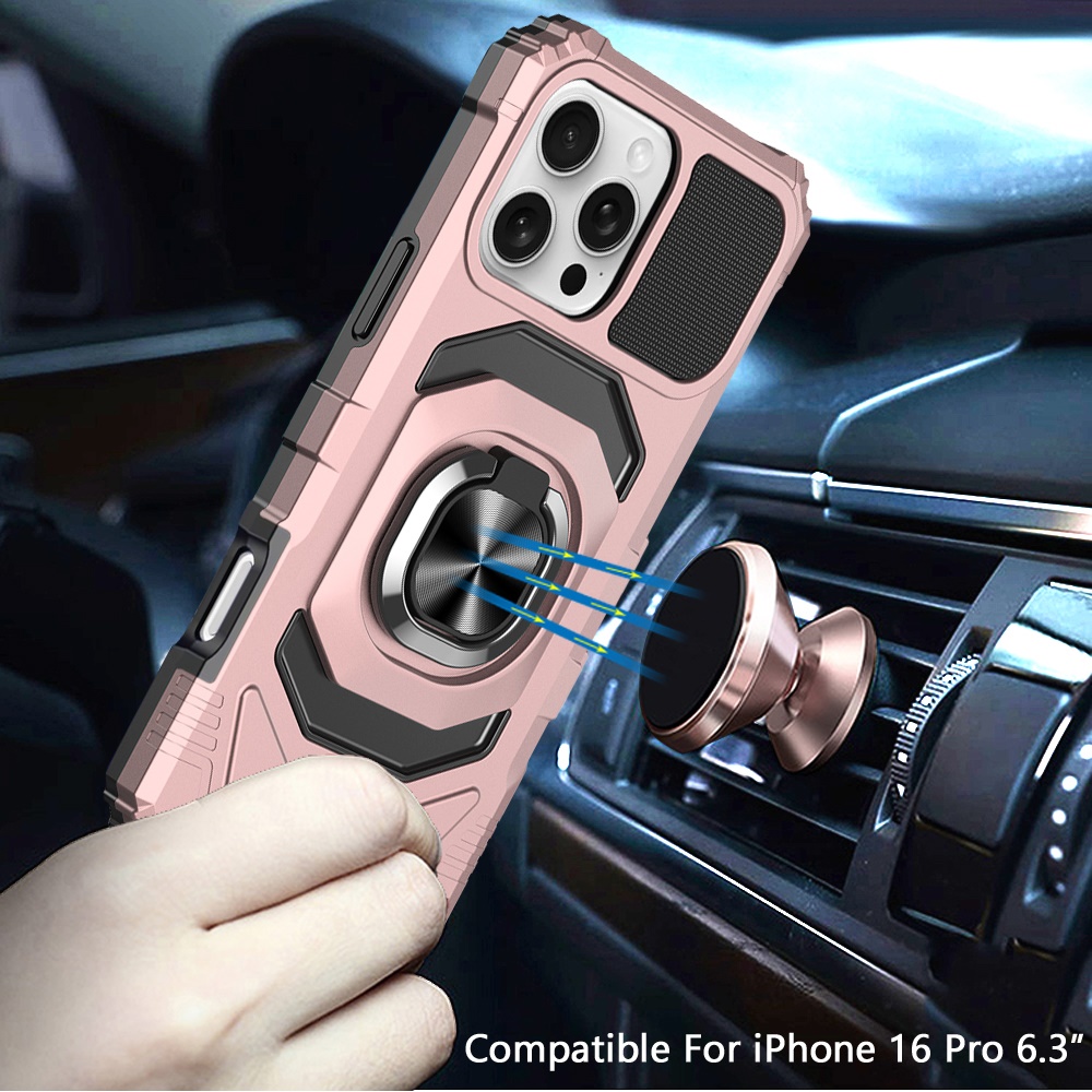 Für iPhone 16 Pro 6,3" Roboter Hybrid Hülle mit Magnet Ring Ständer - - Bild 15 von 18