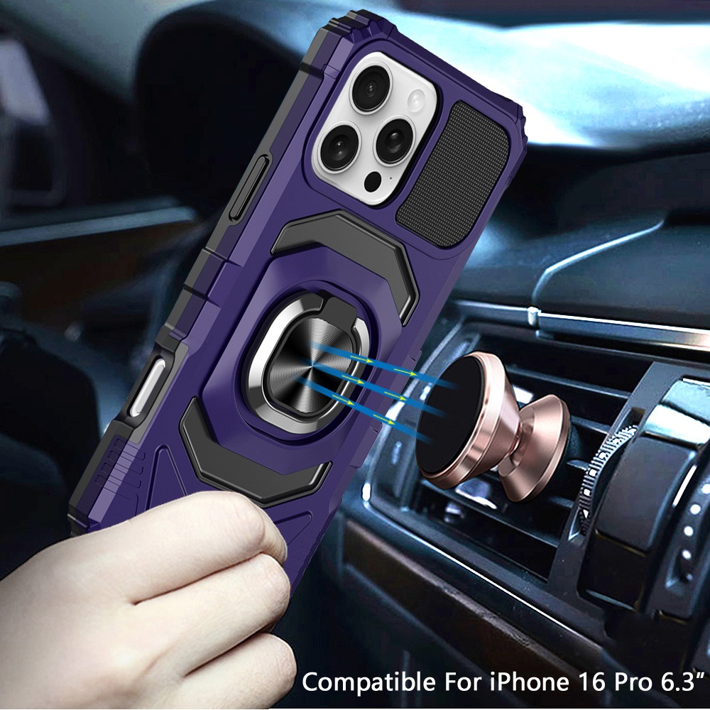 Für iPhone 16 Pro 6,3" Roboter Hybrid Hülle mit Magnet Ring Ständer - - Bild 8 von 18