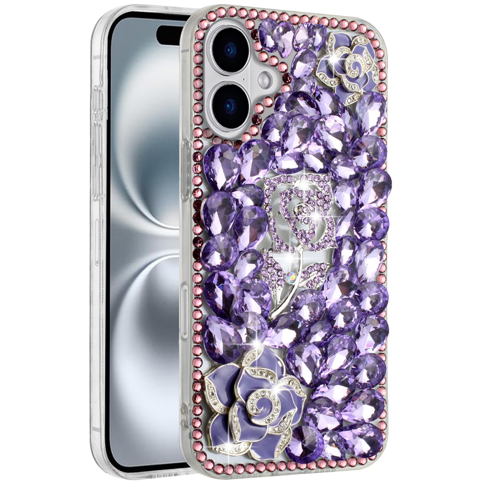 For iPhone 16 6.1 inch Floral Full Diamond Bling Case Cover - - Picture 4 of 9