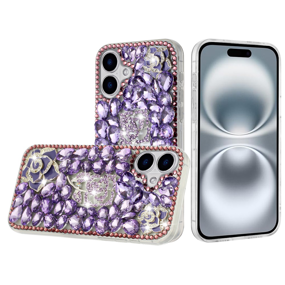 For iPhone 16 6.1 inch Floral Full Diamond Bling Case Cover - - Picture 5 of 9
