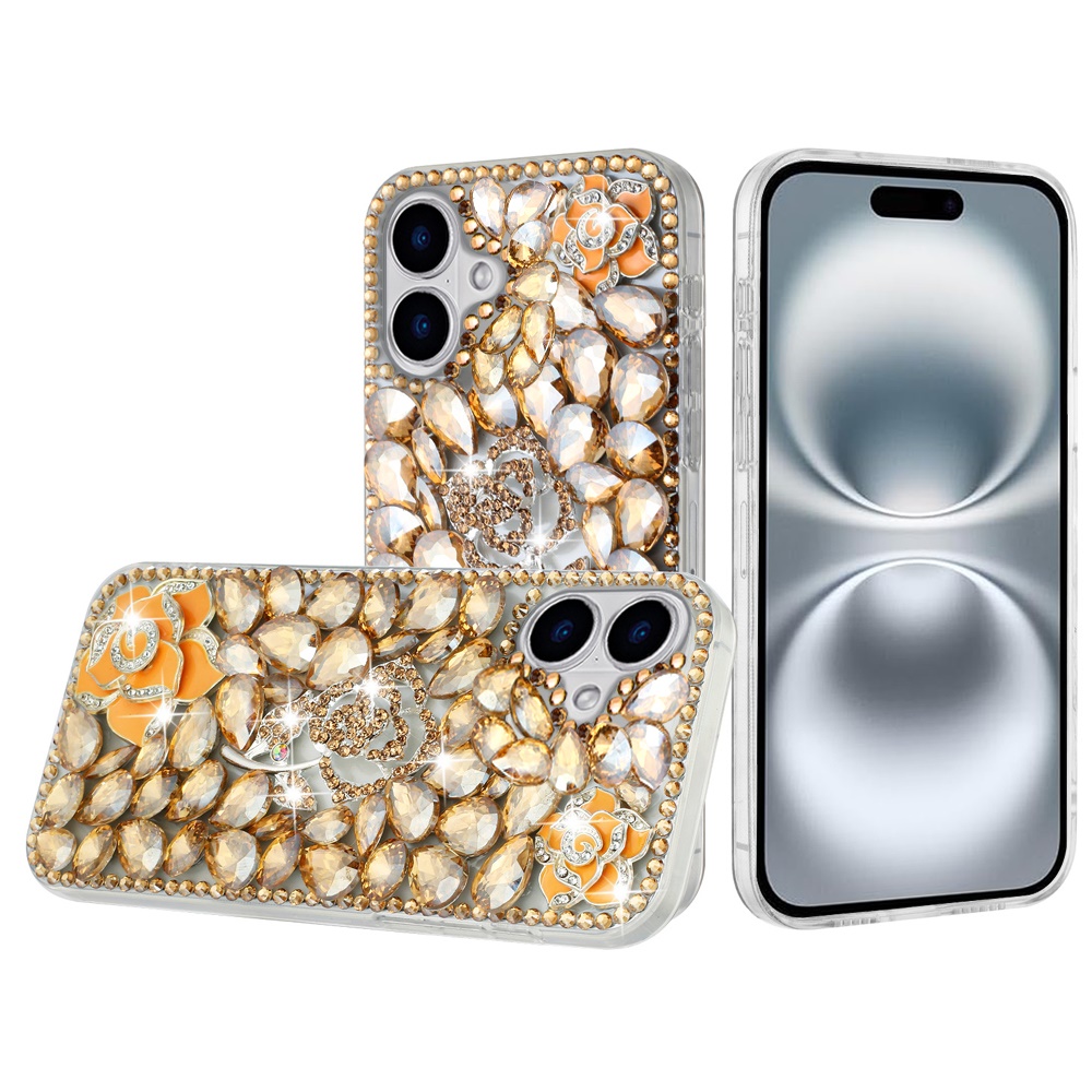 For iPhone 16 6.1 inch Floral Full Diamond Bling Case Cover - - Picture 8 of 9