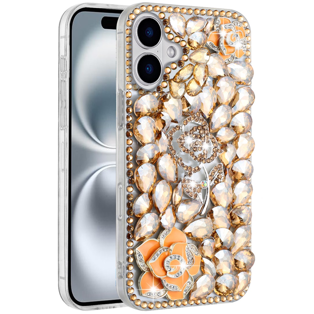 For iPhone 16 6.1 inch Floral Full Diamond Bling Case Cover - - Picture 9 of 9