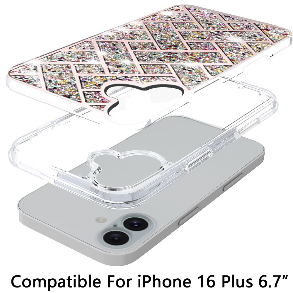 For iPhone 16 Plus 6.7 inch Bling Hybrid Case Cover - - Picture 7 of 18