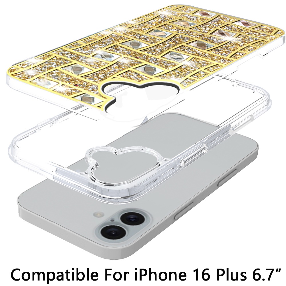 For iPhone 16 Plus 6.7 inch Bling Hybrid Case Cover - - Picture 12 of 18