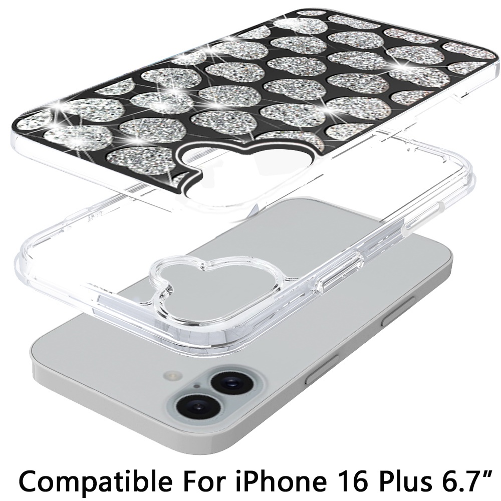 For iPhone 16 Plus 6.7 inch Bling Hybrid Case Cover - - Picture 13 of 18