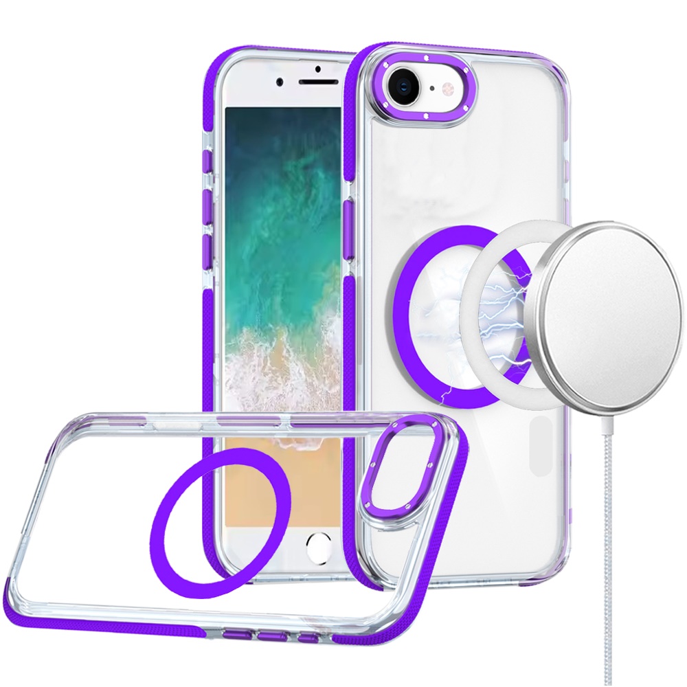 For iPhone SE4 Transparent Case with Magnetic Ring and Color Frame - Picture 6 of 32