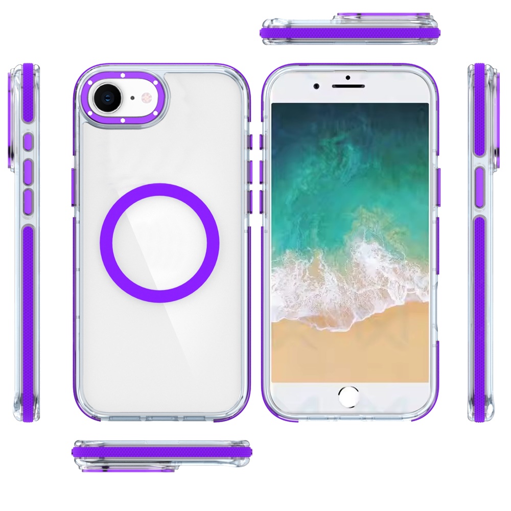 For iPhone SE4 Transparent Case with Magnetic Ring and Color Frame - Picture 7 of 32