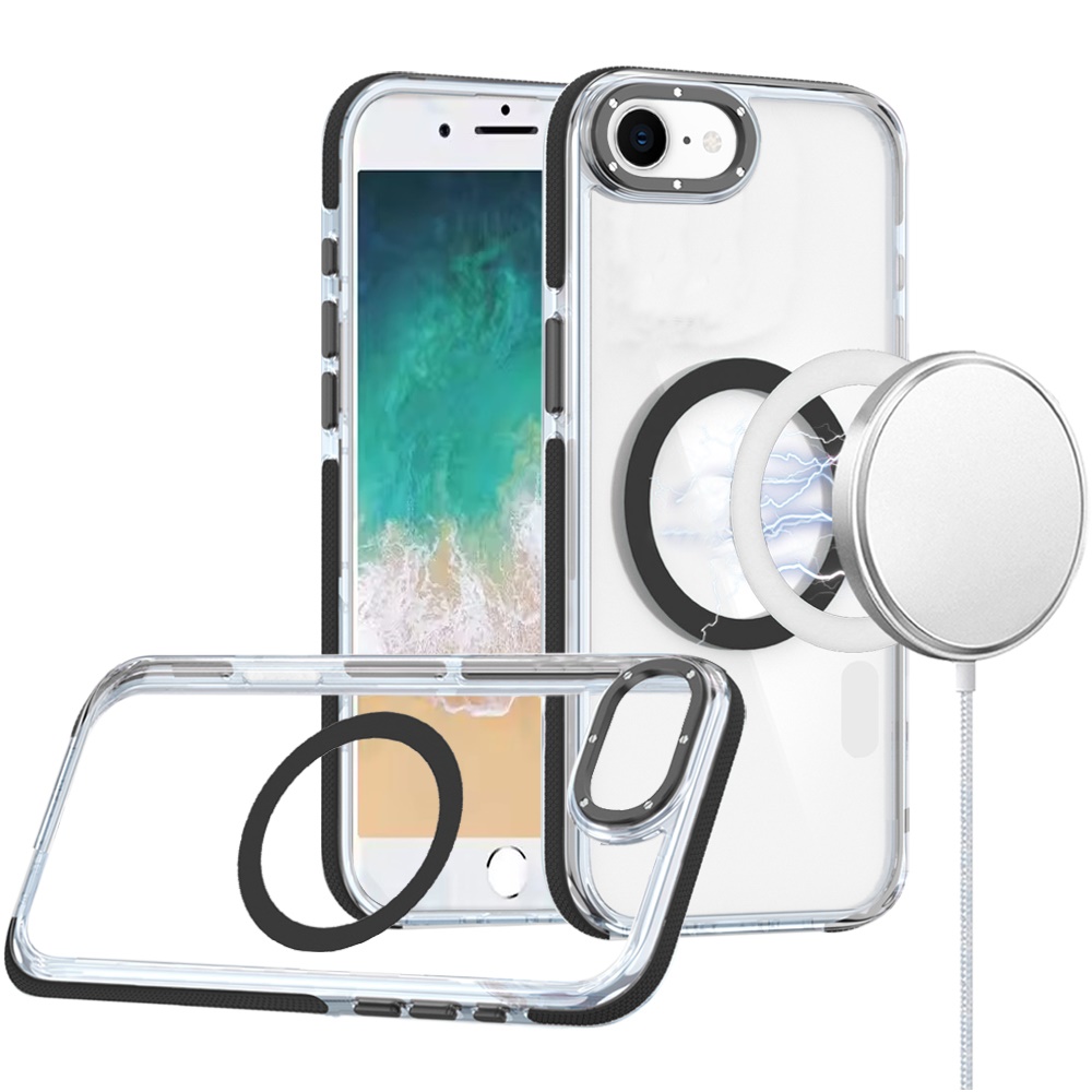 For iPhone SE4 Transparent Case with Magnetic Ring and Color Frame - Picture 16 of 32