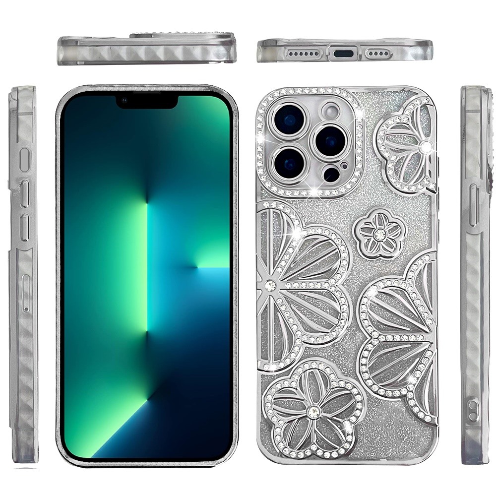 Custodia TPU per iPhone 13 Pro Max Glitter Floreale -  - Foto 18 di 20