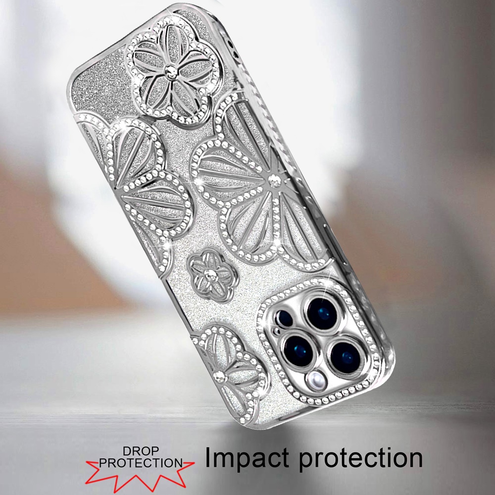Custodia TPU per iPhone 13 Pro Max Glitter Floreale -  - Foto 19 di 20