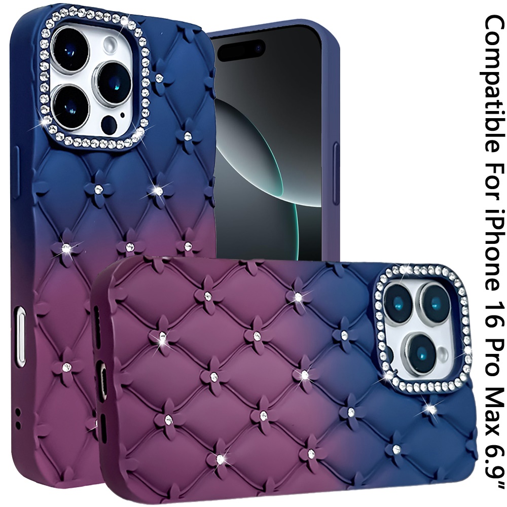 For iPhone 16 Pro Max Floral Joy Glitter TPU Case - Light Blue/Pink - Picture 9 of 24